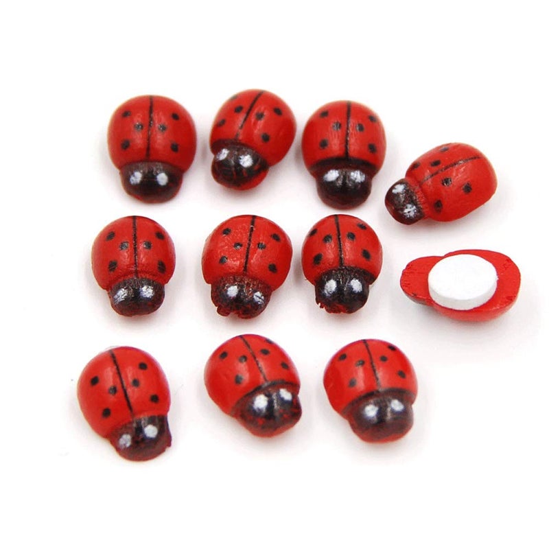Shindel 100-Pack Wooden Ladybug Stickers, Self-Adhesive Realistic 3D Decor for DIY Crafts, Scrapbooks, Home Garden & Party Decoration - Image 4
